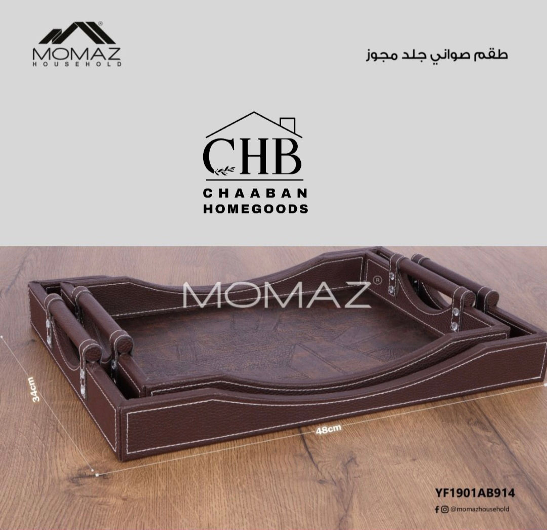 Luxury Leather Serving Tray Set with Handles – Decorative Ottoman Tray by Chaabanhomegoods