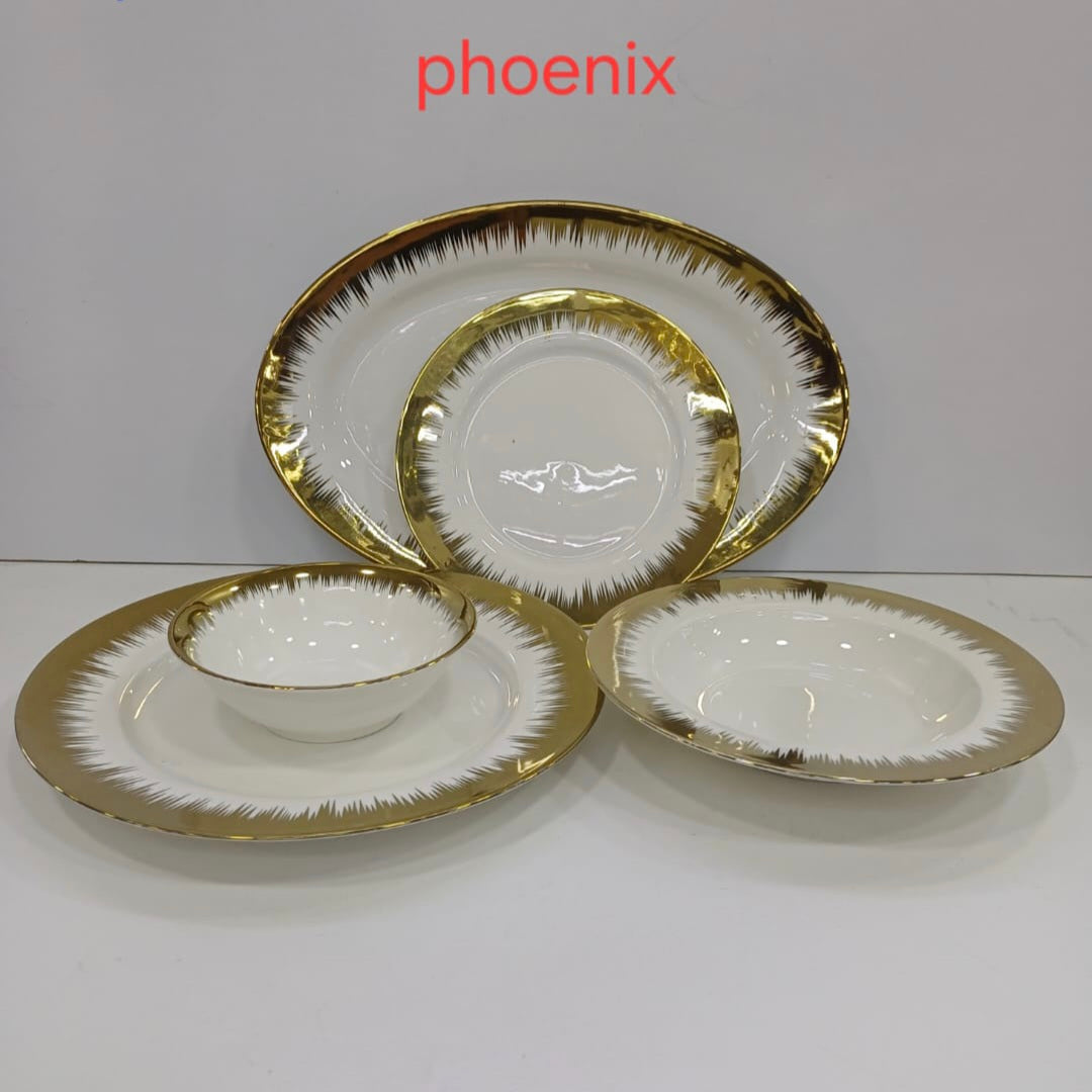 Phoenix 26-Piece Dinnerware Set – Luxury Gold Rim Collection (4 Designs)