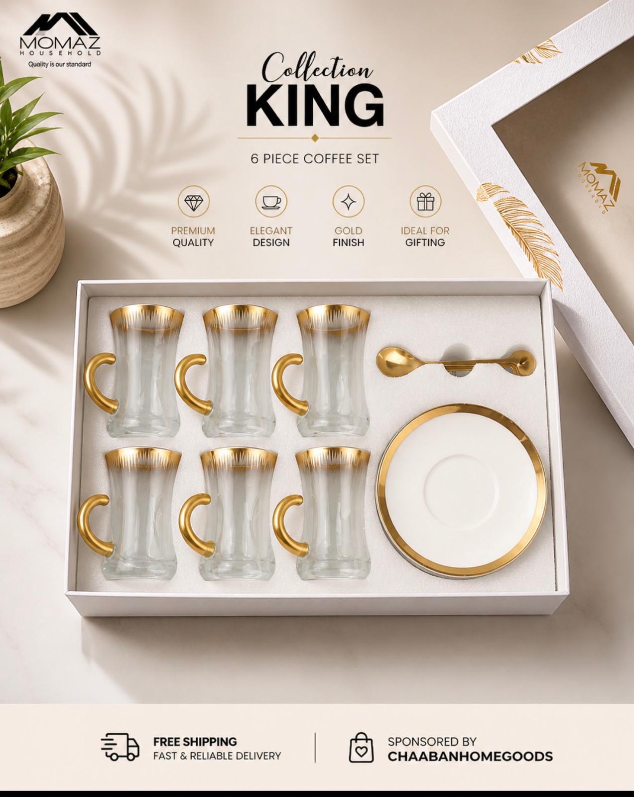 KING Collection 6-Piece Luxury Tea Glass Set with Gold Finish