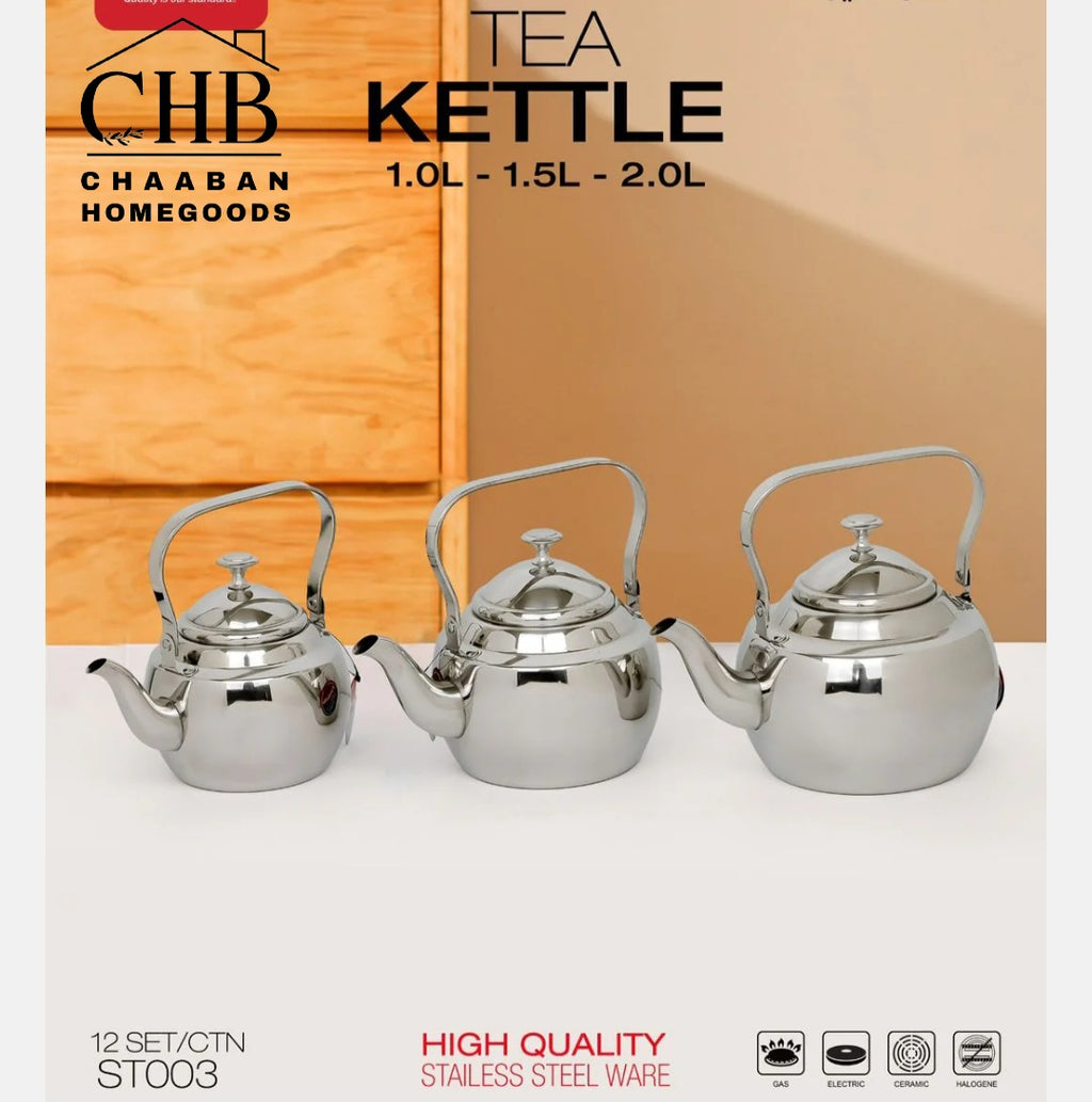 3-Piece Stainless Steel Tea Kettle Set (1L / 1.5L / 2L)
