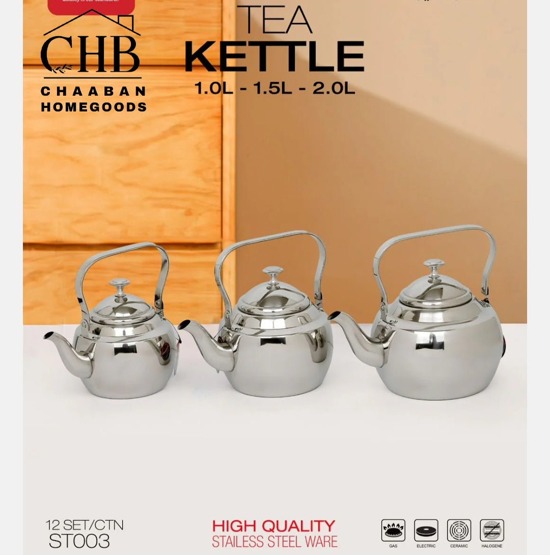 3-Piece Stainless Steel Tea Kettle Set (1L / 1.5L / 2L)