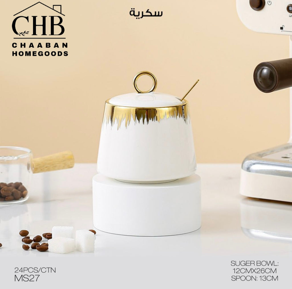 Luxury Sugar Bowl with Lid & Spoon – Gold Design Coffee Accessory
