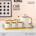 Luxury Tea Set with Tray – Teapot & 6 Cups Gold Design Serving Set