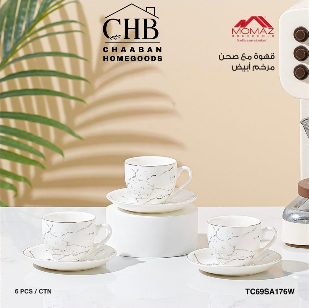 Marble Coffee Cups Set – 12 Pieces with Saucers