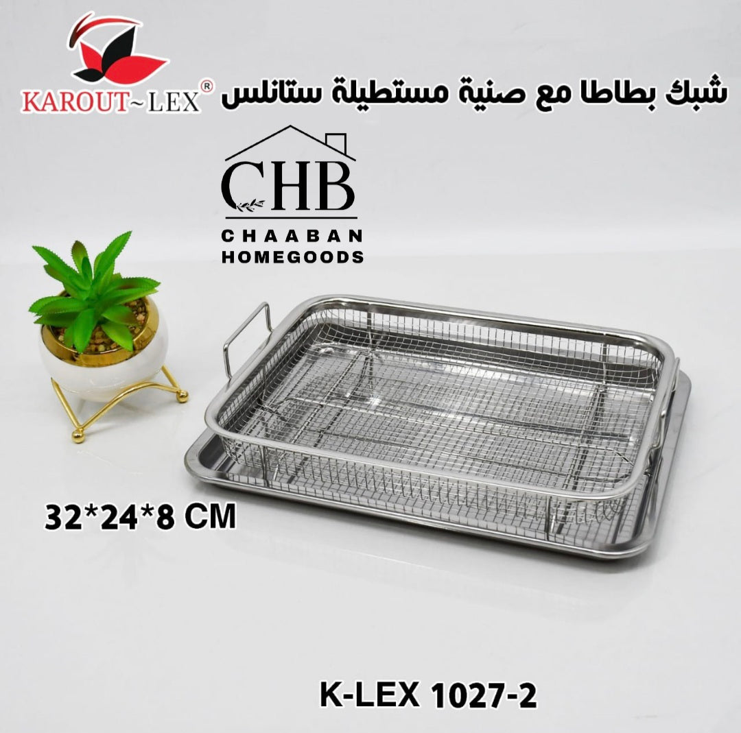 2-Piece Stainless Steel Frying Basket Set with Serving Tray (Round & Rectangular)