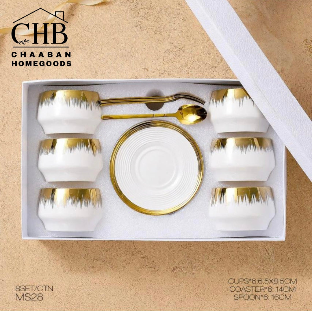 Luxury Dessert Bowl Set with Saucers & Spoons – 6 Pieces (Gold Finish)