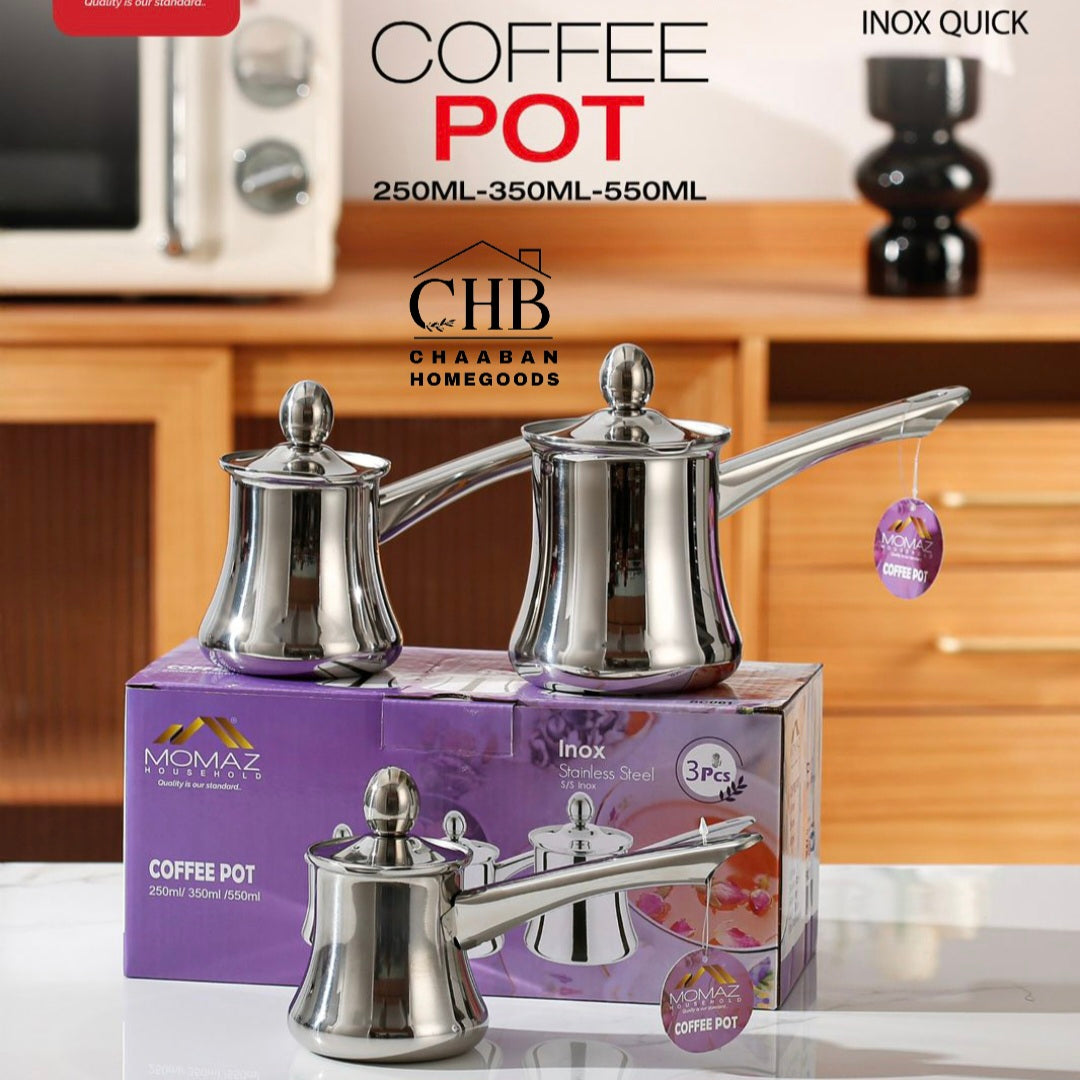 3-Piece Stainless Steel Coffee Pot Set (Arabic & Turkish Coffee