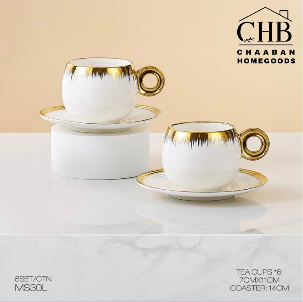 Luxury Tea Cup Set – 6 Cups with Saucer (Gold Finish) – Gift Box