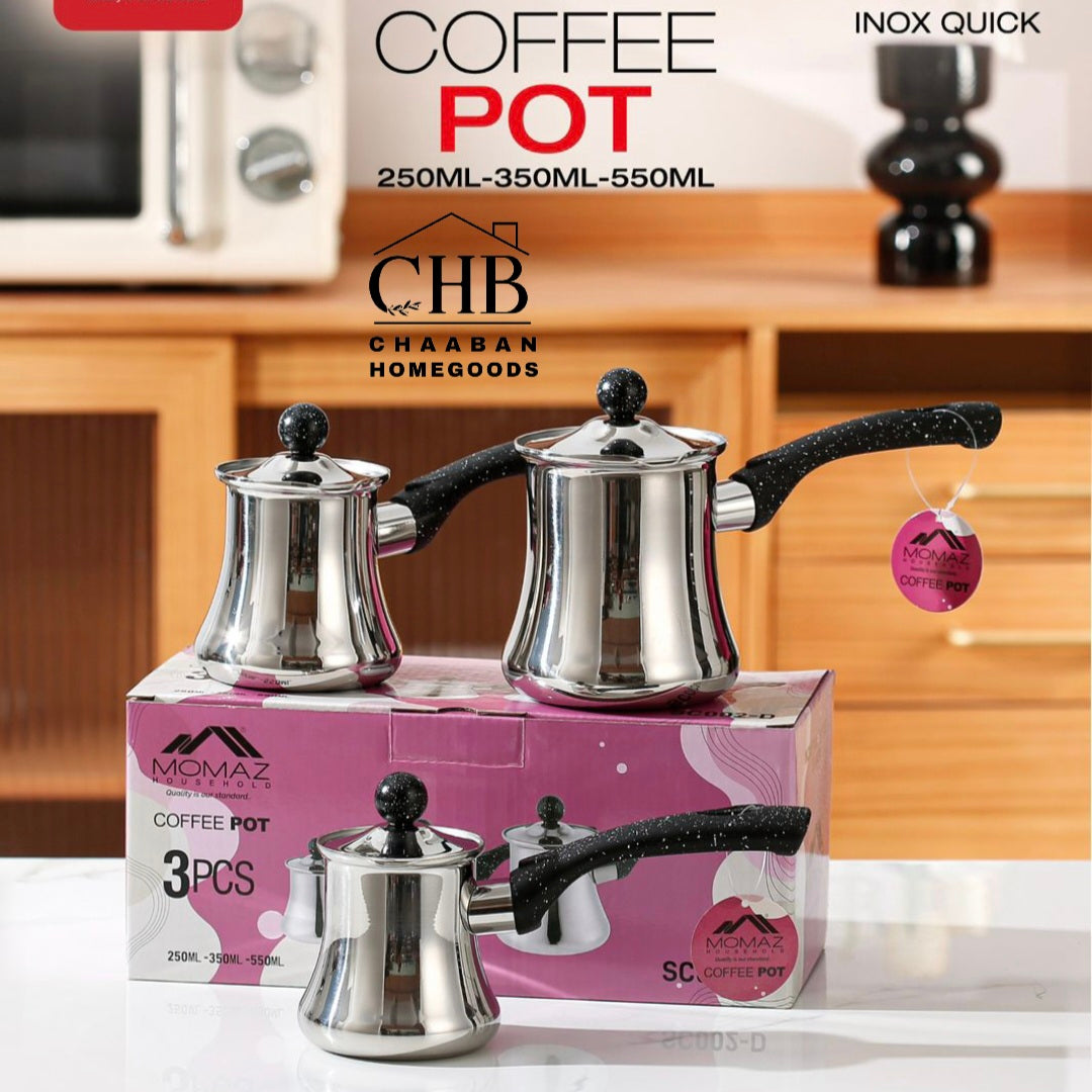 3-Piece Stainless Steel Coffee Pot Set (Arabic & Turkish Coffee