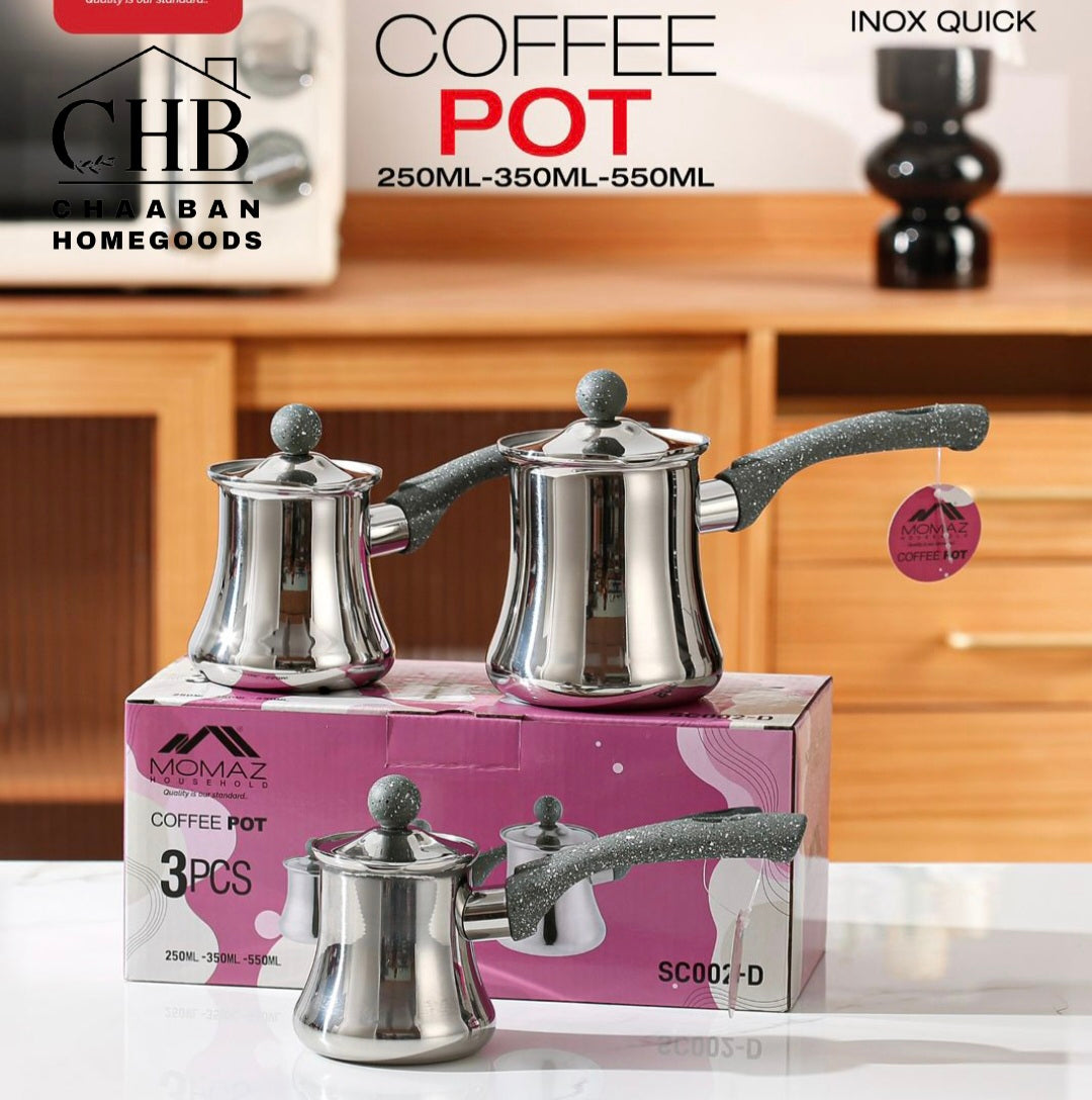 3-Piece Stainless Steel Coffee Pot Set (Arabic & Turkish Coffee