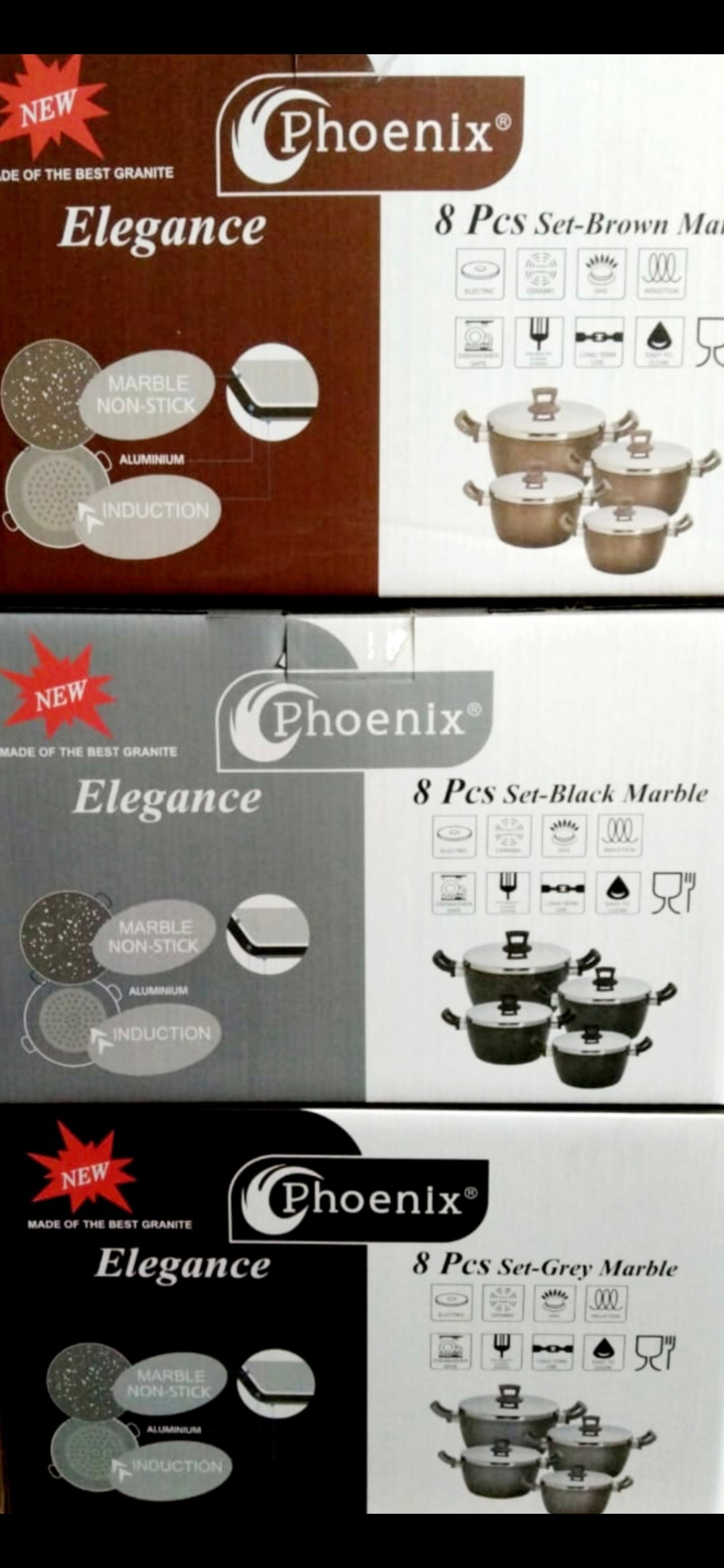 8-Piece Granite Cookware Set with Lids – Nonstick Kitchen Pot Set