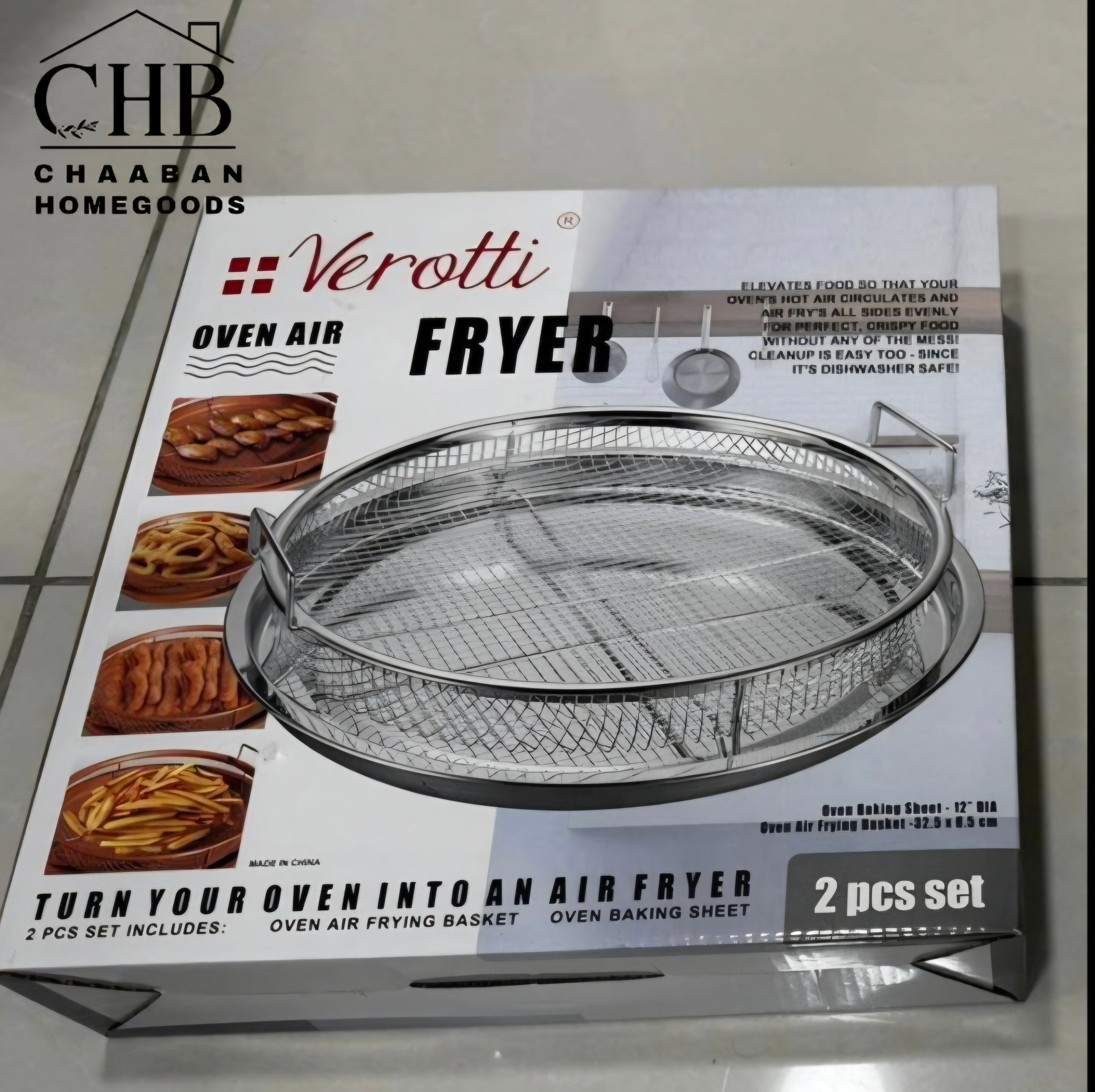 2-Piece Stainless Steel Frying Basket Set with Serving Tray (Round & Rectangular)